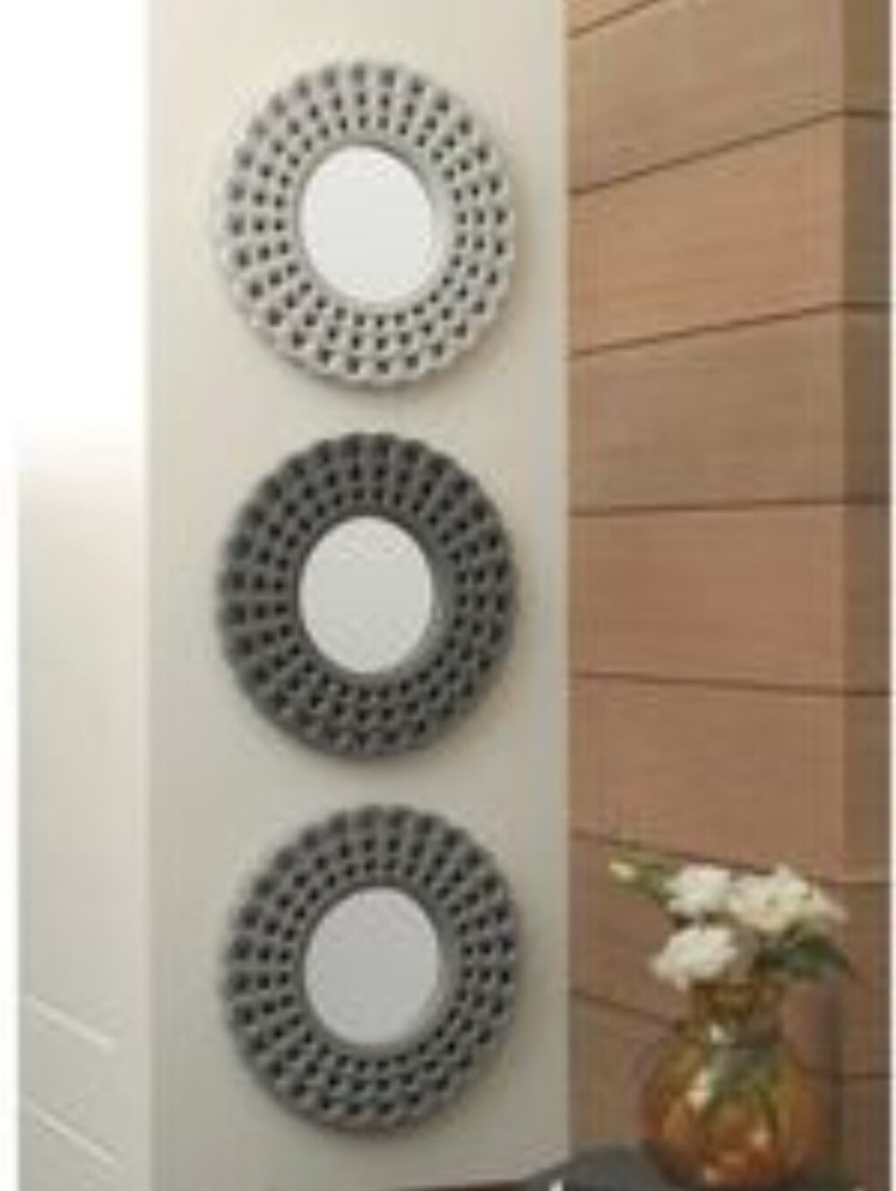 Set of 3 Round Flower Decorative Wall Mirrors - Gray Tones